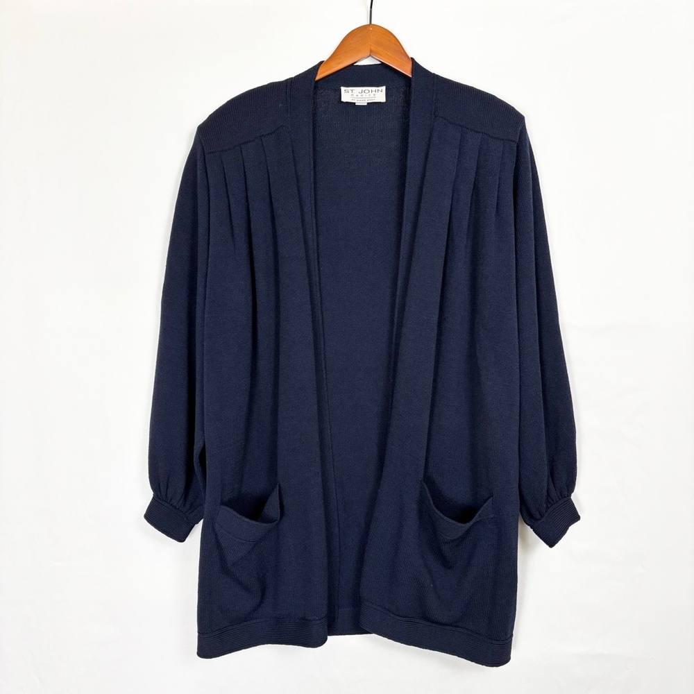 Vintage St John‎ Basics Open Front Cardigan Blue Pockets Size M USA